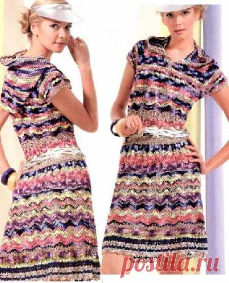 Платье с капюшоном - Описание вязания, схемы вязания крючком и спицами | Узорчик.ру