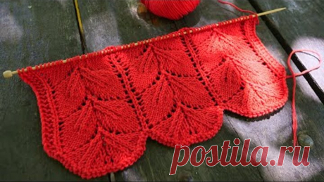 Ажурный узор «Двойные листики» спицами 🍂 Openwork pattern "Double leaves" knitting