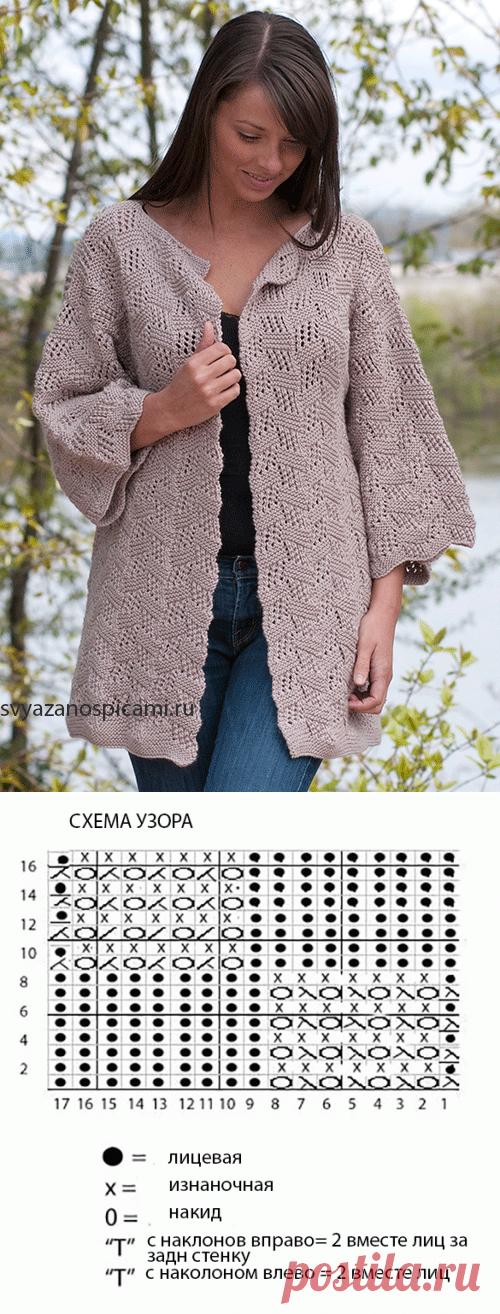 Женский кардиган на запах вязаный спицами