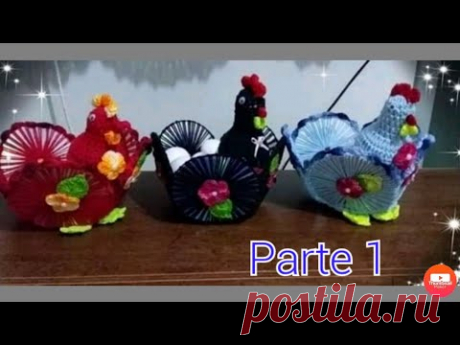 Parte 1 da Galinha de croche feita com cds