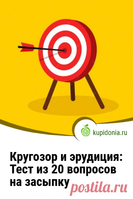 Кругозор и эрудиция: Тест из 20 вопросов на засыпку. Сегодня мы приготовили для вас ещё один интересный тест для проверки вашего кругозора и эрудированности. Все его вопросы содержат в себе интересные факты. Сколько правильных ответов удастся дать вам? Проверьте свои знания вместе с нами!
