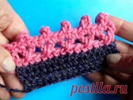 Вязание крючком - Урок 265 Кайма かぎ針編み Crochet border - edging