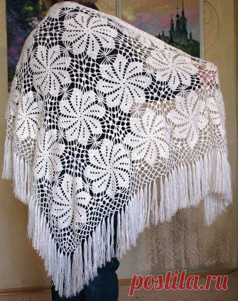 Нежная шаль, вяжем крючком