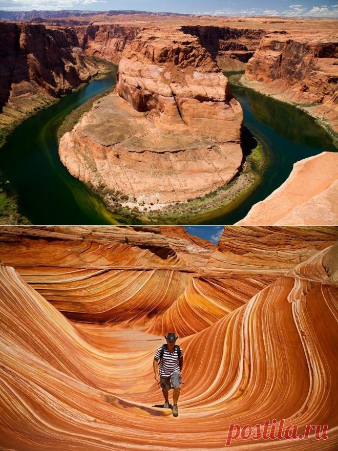 Излучина реки Колорадо в близи г. Пэйдж и ущелье Wave. Аризона. США.