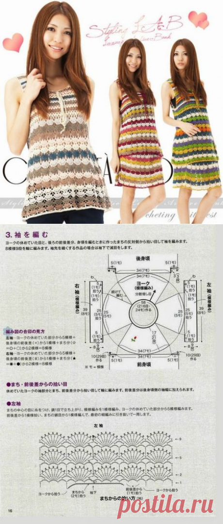 Эти туники вяжутся крючком по кругу - так удобнее менять цвета через ряд. Благодаря высокому раппорту узора туника вяжется достаточно быстро