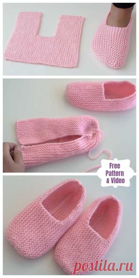 Easy Garter Stitch Slippers Free Knitting Pattern - Video