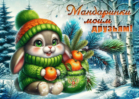 Зимняя открытка Мандаринки моим друзьям