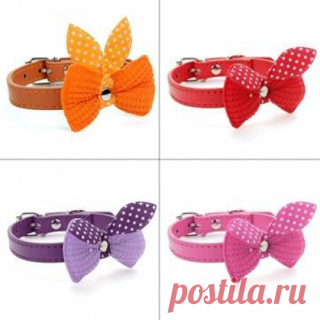 Регулируемая Cat собак Pet бантом кожаный ошейник at Banggood