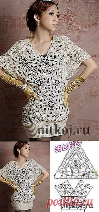 Ажурное мини платье крючком и спицами, туника  вязаные вещи для вашего дома, вязание крючком, вязание спицами, схемы вязания