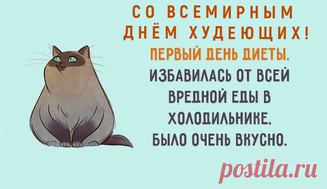 С Днем худеющих тебя!
Жирок пусть тает на глазах,
Не создает проблем судьба,
Всё будет, как в твоих мечтах.