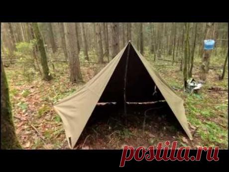 🌲Суровый Бушкрафт| Ночевка|Укрытиe из Плащ-палатки • Bushcraft | Rus Army Cloak shelter Overnighter