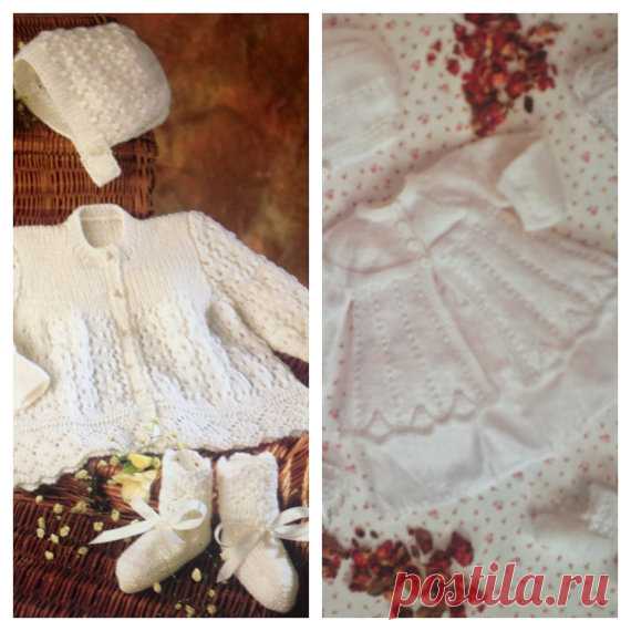 baby knitting patterns vintage cardigan bonnets and booties sets 4 ply sizes 14 16 18 inch chest This item is a PDF file of the knitting pattern for these gorgeous baby items.    The pattern will be available for download upon receipt of payment, for you to print out or read from your computer.    Traditional and beautiful, knit with 4 ply yarn, you will receive a file containing two patterns.    Happy knitting