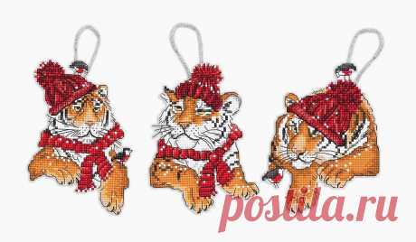 Counted Cross Stitch Kit Christmas Tigers Toys set of 3 pcs L8017 — Wizardi