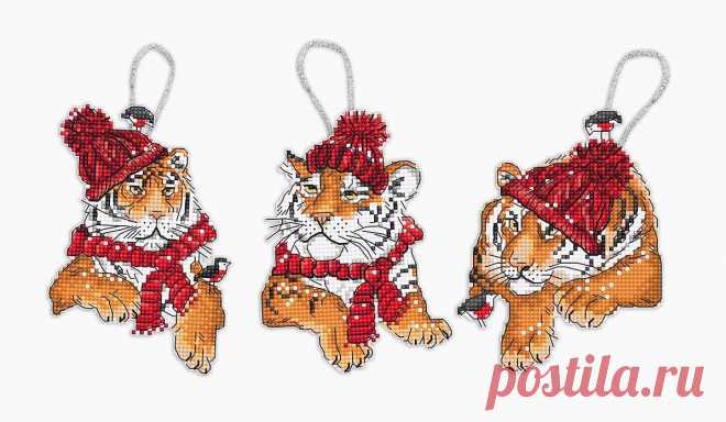 Counted Cross Stitch Kit Christmas Tigers Toys set of 3 pcs L8017 — Wizardi