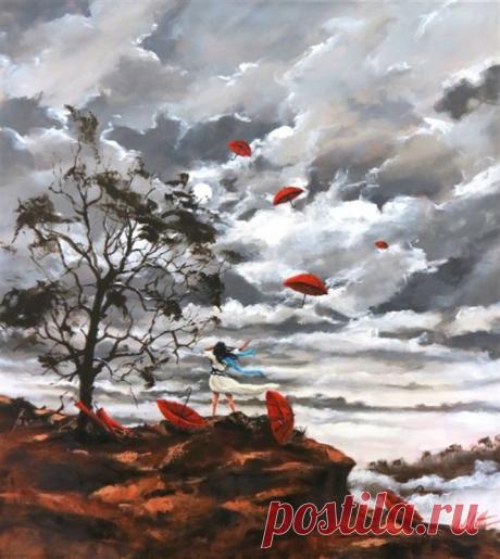Helen Cottle, 1962 ~ Red umbrella | Tutt'Art@ | Pittura * Scultura * Poesia * Musica |