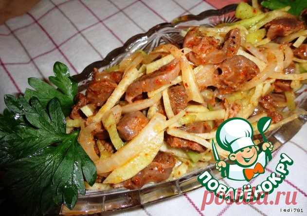Корейский салат из куриных желудков с редькой Кулинарный рецепт