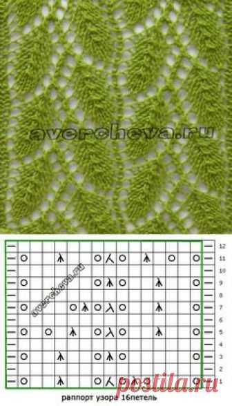 узор 510 листочки ажурные | каталог вязаных спицами узоров