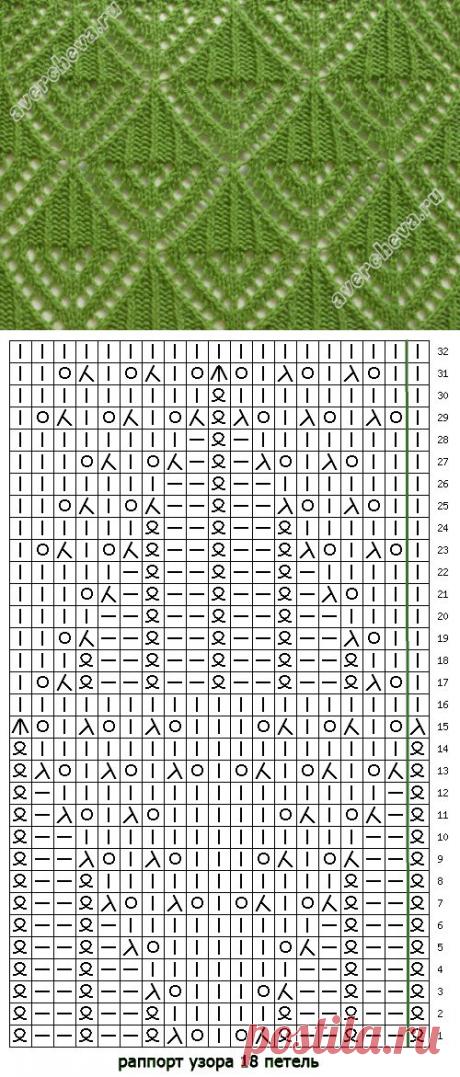 узоры спицами ажурные листочки | каталог вязаных спицами узоров