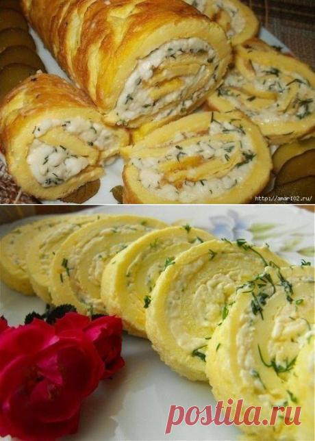 Закусочный рулет с начинкой из плавленного сыра | Четыре вкуса