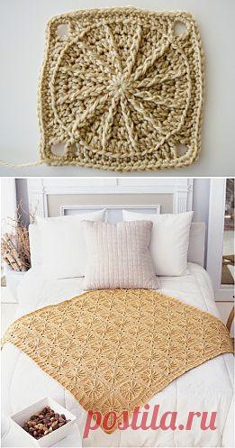 Солнечный квадратный мотив крючком | Мои Петельки