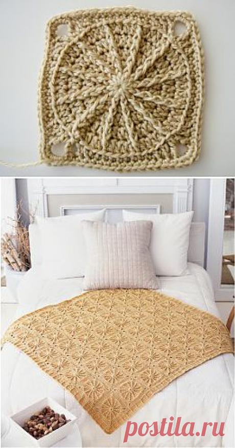 Солнечный квадратный мотив крючком | Мои Петельки