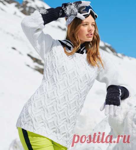 Белый джемпер с рельефным узором - Verena.ru