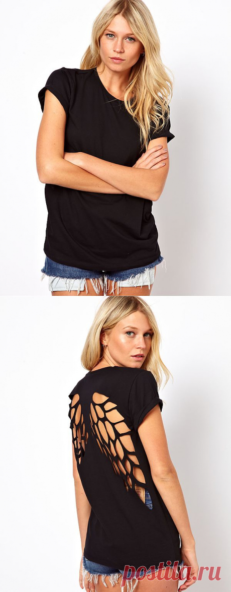 New 2014 fashion t shirt for women laser backless angel wings women's White Black shorts tops &amp; tees t shirt autumn summer XXL-inT-Shirts from Apparel &amp; Accessories on Aliexpress.com