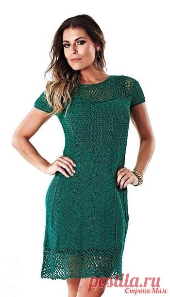 Зеленое платье с ажурной кокеткой и таким же подолом. - Все в ажуре... (вязание крючком) - Страна Мам