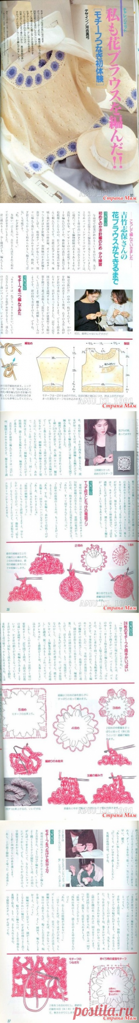 Свитерок с голубыми цветами - Вязание - Страна Мам