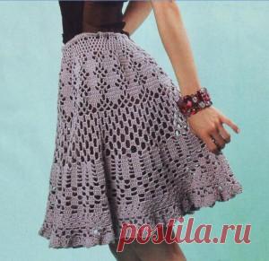 Ажурная юбка крючком, схемы вязания.