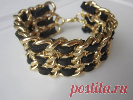 Chain Leather Bracelet .  DIY.  Net  A Porter.  Браслет из кожаных лент и цепочек.
