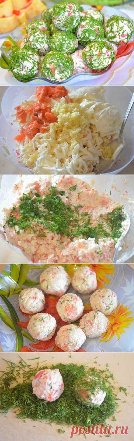 Сырные шарики с крабовыми палочками.