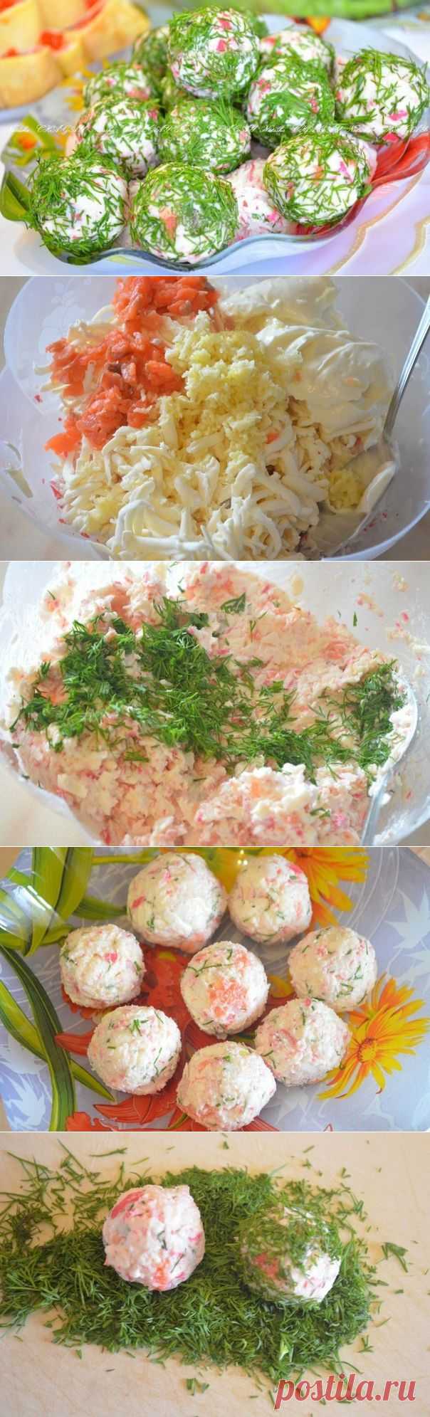 Сырные шарики с крабовыми палочками.