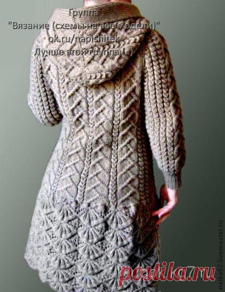 Кардиган спицами ну не кросота ли? Потребуется около 1800 г объемной акриловой или полушерстяной пряжи (155 м/100 г), спицы №3,5, пуговицы (или пластмассовые кольца для ручного изготовления пуговиц).