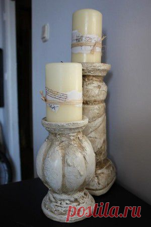 Винтажные гипсовые подсвечники из пластиковых бутылок.