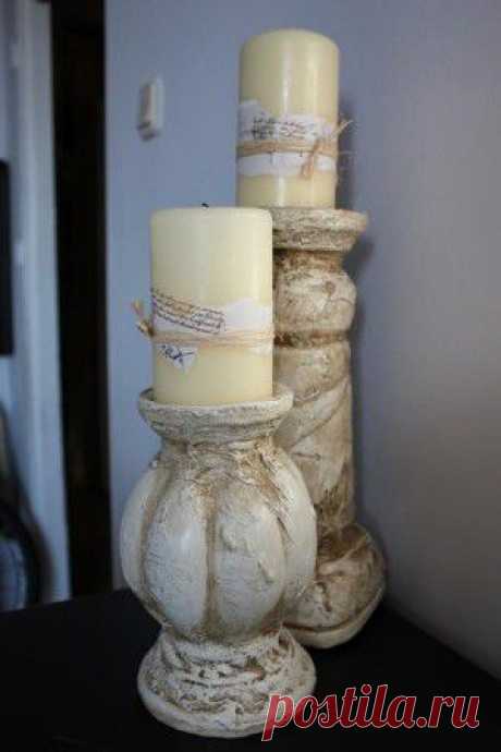 Винтажные гипсовые подсвечники из пластиковых бутылок.