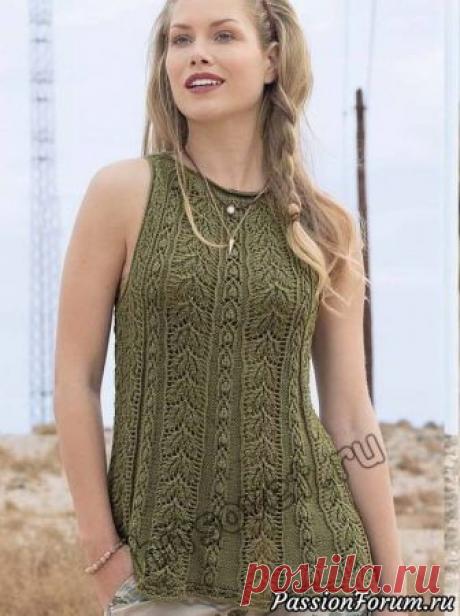 Топ трапеция - запись пользователя Лисик (Светлана) в сообществе Вязание спицами в категории Вязание для женщин спицами. Схемы вязания спицами Вам потребуется: 350 (400, 450) грамм оливковой пряжи, состоящей из 70% вискозы, 30% шелка; длиной нити 125 метров в 50 граммах; спицы № 3,5; круговые спицы № 3,5.  Размеры топа: 34-36 (38-40, 42-44).