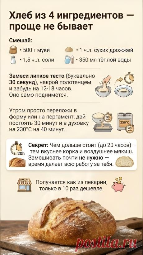 Хлеб из 4 ингредиентов - проще не бывает