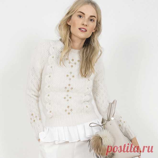 Джемпер с рюшами и ажурным узором - схема вязания спицами. Вяжем Джемперы на Verena.ru