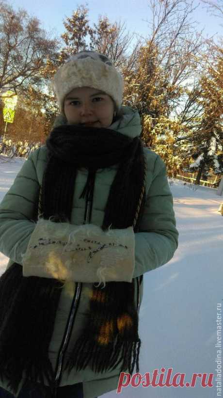 Купить Шапка валяная и муфта "Рождественские забавы - белый, абстрактный, шапка зимняя, шапка шерстяная