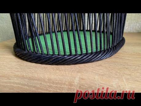 Плетение валика на фанерном донышке между отверстиями 1 см - YouTube