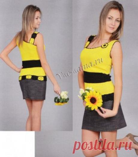 Желтая майка с мотивами - Топы, майки