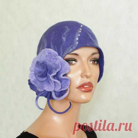 Blue lilac hat Felted hat with brooch Felt hat от ZiemskaArt