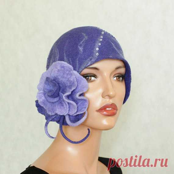 Blue lilac hat Felted hat with brooch Felt hat от ZiemskaArt