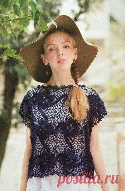 Темно-синий топ из мотивов(очень хорошие схемы)