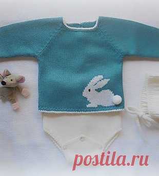 Жаккард Зайцы спицами для самых маленьких