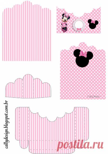 Minnie con Rayas Rosa: Soporte para Golosinas para Imprimir Gratis. | Ideas y material gratis para fiestas y celebraciones Oh My Fiesta!