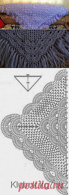 Шаль с веерным узором | Вязание крючком и спицами