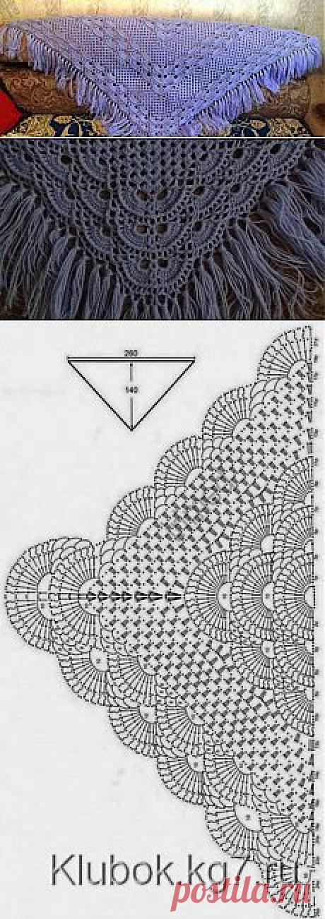 Шаль с веерным узором | Вязание крючком и спицами