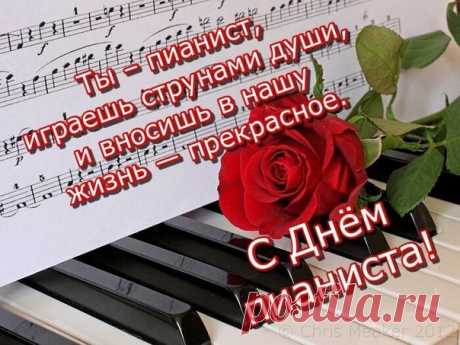 С Днем пианиста я поздравляю,
Музы Вам щедрой и яркой желаю,
Чтоб не покинула, не предала,
Много чтоб красок в жизнь принесла. Открытки на День пианиста!
